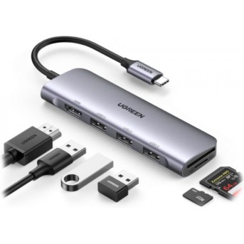 Адаптер Ugreen CM511 20956A Type C to HDMI +USB 3.0*3 + SD/<wbr>TF Converter - Metoo (1)