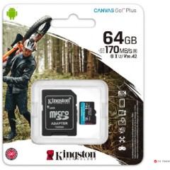 Карта памяти Kingston 64GB microSDXC Canvas Go Plus 170R A2 U3 V30 Card,с адаптером, SDCG3/<wbr>64GB