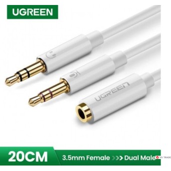 Аудиокабель Ugreen AV140 20897 Dual 3.5mm Male To 3.5mm Female Audio Cable White - Metoo (1)