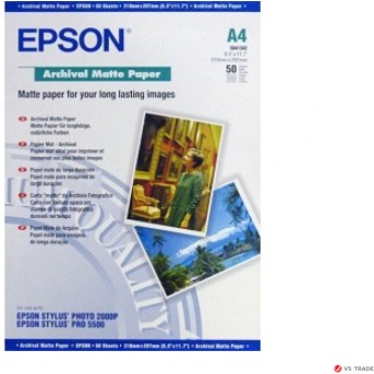 Бумага для струйной печати Epson C13S041342 A4 Archival Matte Paper, 50 sheets, 192g/<wbr>m2 - Metoo (1)