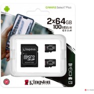 Карта памяти Kingston 64GB micro SDHC Canvas Select Plus 100R A1 C10 Two Pack + Single ADP, SDCS2/64GB-2P1A