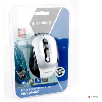 Мышь беспров. Gembird MUSW-420-4, 2.4ГГц, серебряный, 4кн, 1600DPI, блистер - Metoo (4)