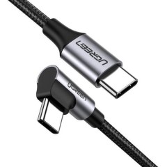 Кабель UGREEN US255 USB-C to Angled USB2.0-C Round Cable M/<wbr>M Aluminum Shell Nickel Plating 1m (Gray Black)