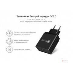 Зарядное устройство UGREEN CD122 QC3.0 USB Fast Charger EU (Black), 70273