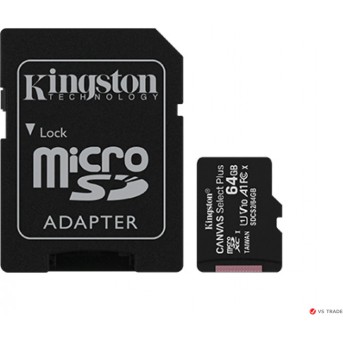 Карта памяти Kingston 64GB microSDXC Canvas Select Plus 100R A1 C10 Card + Adapter, SDCS2/<wbr>64GB - Metoo (1)
