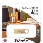 USB Flash Kingston DTSE9G3/64GB SE9 G3 запись до 100мб/с, чтение до 220 мб/с USB 3.2 Gen 1, gold metal