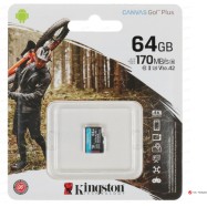 Карта памяти Kingston 64GB microSDXC Canvas Go Plus 170R A2 U3 V30 Card,без адаптера, SDCG3/64GBSP