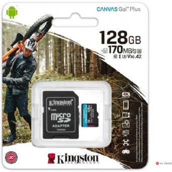 Карта памяти Kingston 128GB microSDXC Canvas Go Plus 170R/<wbr>90W A2 U3 V30 Card + Adapter, SDCG3/<wbr>128GB - Metoo (1)