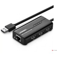 Конвертер USB 2.0 на LAN RJ-45,10/100 Mbps + USB HUB 3 port, 0.2m (20264) UGREEN