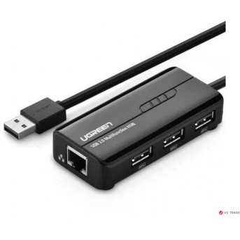 Конвертер USB 2.0 на LAN RJ-45,10/<wbr>100 Mbps + USB HUB 3 port, 0.2m (20264) UGREEN - Metoo (1)