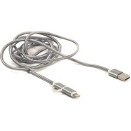 Kабель PowerPlant Quick Charge 2A 2-в-1 cotton USB 2.0 AM – Lightning/Micro 2мgrey