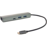 Переходник PowerPlant USB 3.0 2 порта + 1 порт Type-C USB 3.1 + Gigabit Ethernet