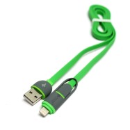 Kабель PowerPlant Quick Charge 2A 2-в-1 flat USB 2.0 AM – Lightning/Micro 1мgreen