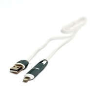 Kабель PowerPlant Quick Charge 2A 2-в-1 flat USB 2.0 AM – Lightning/Micro 1мwhite