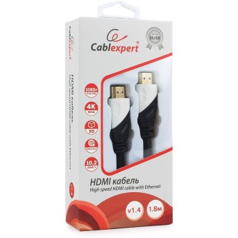 Кабель HDMI Cablexpert, серия Silver, длина 1,8 м, v1.4, M/<wbr>M, позол.разъемы, коробка - Metoo (1)