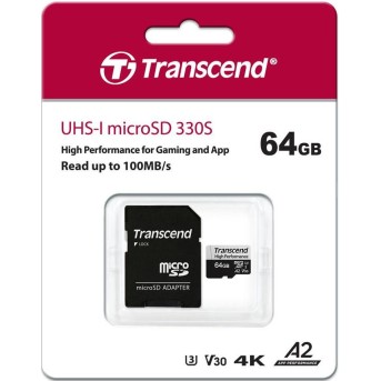 Карта памяти MicroSD 64GB Class 10 U3 A2 Transcend TS64GUSD330S - Metoo (1)