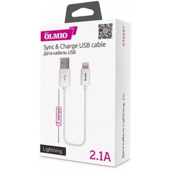 Кабель OLMIO USB 2.0 - Lightning, 2м, белый - Metoo (1)