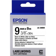 Лента Epson C53S653007 LK3WBW Повышенной адгезии 9мм Белая Черная 9м