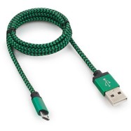 Кабель USB 2.0 Cablexpert CC-mUSB2gn1m, USB-MicroUSB, 1м, нейлоновая оплетка, алюм разъемы, зеленый