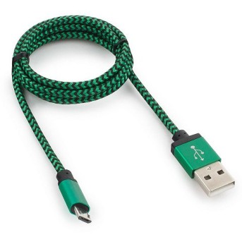 Кабель USB 2.0 Cablexpert CC-mUSB2gn1m, USB-MicroUSB, 1м, нейлоновая оплетка, алюм разъемы, зеленый - Metoo (1)