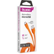 Кабель OLMIO USB 2.0 - microUSB, 1м, 2.1A, оранжевый, плоский