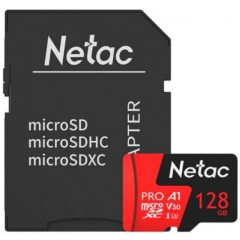 Карта памяти MicroSD 128GB Class 10 V30/<wbr>A1 Netac NT02P500PRO-128G-R с адаптером