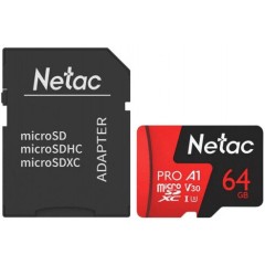 Карта памяти MicroSD 64GB Class 10 V30/<wbr>A1 Netac NT02P500PRO-064G-R с адаптером