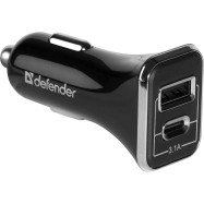 Адаптер питания Defender UCC-33 USB+Type-C, 5V/3.1А, кабель