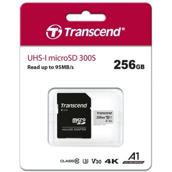Карта памяти MicroSD 256GB Class 10 U3 A1 Transcend TS256GUSD300S-A - Metoo (1)