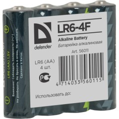 Элемент питания Defender LR6 AA Alkaline LR6-4F 4штуки в пленке