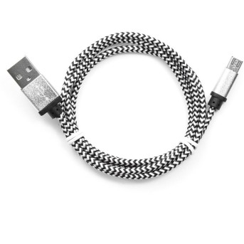 Кабель USB 2.0 Cablexpert CC-mUSB2sr1m, USB-MicroUSB, 1м, нейлоновая оплетка, алюм разъемы, серебри - Metoo (1)