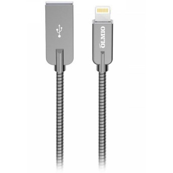 Кабель OLMIO STEELY, USB 2.0 - lightning, 1.2м, 2.1A, серый - Metoo (1)