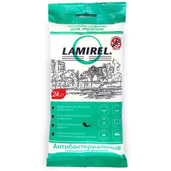 Антибактериальные чистящие салфетки Lamirel для экранов всех типов, 24 шт, еврослот, мягкая упаковка - Metoo (1)