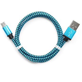 Кабель USB 2.0 Cablexpert CC-mUSB2bl1m, USB-MicroUSB, 1м, нейлоновая оплетка, алюм разъемы, синий - Metoo (1)