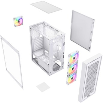 Корпус Wintek Moon PS195-5-W TG, ATX/<wbr>Micro ATX, USB 1*3.0/<wbr>2*2.0, 0,45mm, 4*12cm RGB fan, White - Metoo (8)