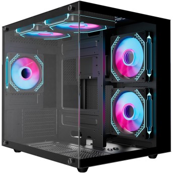 Корпус Wintek Aquarium H101-B TG, mATX, USB 1*3.0/<wbr>1*2.0, 5*12cm ARGB PWM (контр. + пульт д/<wbr>у), чёрный - Metoo (1)