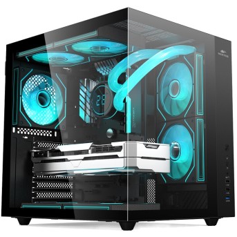 Корпус Wintek Cube Pro V909-B TG, ATX, USB 1*3.0/<wbr>2*2.0, 5*12cm ARGB PWM (контр. + пульт д/<wbr>у), чёрный - Metoo (1)
