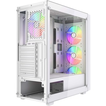 Корпус Wintek Moon PS195-5-W TG, ATX/<wbr>Micro ATX, USB 1*3.0/<wbr>2*2.0, 0,45mm, 4*12cm RGB fan, White - Metoo (5)