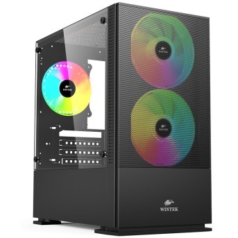 Корпус Wintek Shadow 701-B TG, Micro ATX, USB 1*3.0/<wbr>1*2.0, HD-Audio+Mic, 2*14cm+1*12cm ARGB fan (без контроллера), чёрный - Metoo (1)