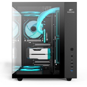Корпус Wintek Cube Pro V909-B TG, ATX, USB 1*3.0/<wbr>2*2.0, 5*12cm ARGB PWM (контр. + пульт д/<wbr>у), чёрный - Metoo (4)
