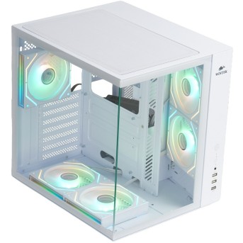 Корпус Wintek Cube Pro V909-W TG, ATX, USB 1*3.0/<wbr>2*2.0, 5*12cm ARGB PWM (контр. + пульт д/<wbr>у), белый - Metoo (1)