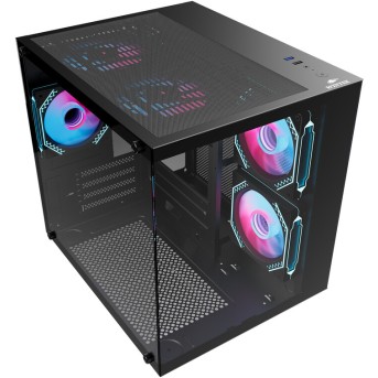 Корпус Wintek Aquarium H101-B TG, mATX, USB 1*3.0/<wbr>1*2.0, 5*12cm ARGB PWM (контр. + пульт д/<wbr>у), чёрный - Metoo (2)
