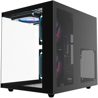 Корпус Wintek Aquarium H101-B TG, mATX, USB 1*3.0/<wbr>1*2.0, 5*12cm ARGB PWM (контр. + пульт д/<wbr>у), чёрный - Metoo (5)
