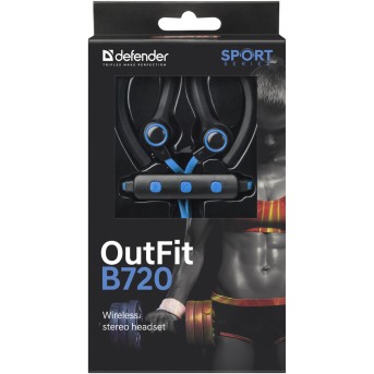 Беспроводная гарнитура Defender OutFit B720 черный+синий, Bluetooth, НОВИНКА! - Metoo (3)