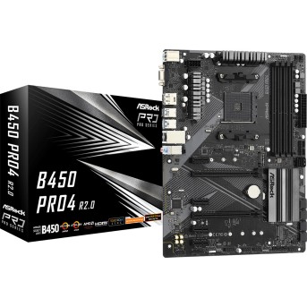 Материнская плата ASRock B450 PRO4 R2.0 AM4 4xDDR4 6xSATA3 1xUM.2 1xM.2 D-Sub+HDMI+DP ATX - Metoo (1)