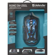 Мышь проводная игровая оптическая Defender Bionic GM-250L (черный),USB, 6 кн. + колесо, + КОВРИК!