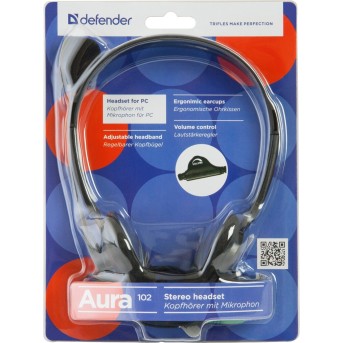 Наушники с микрофоном Defender Aura 102, стерео, 1,8 м. - Metoo (2)