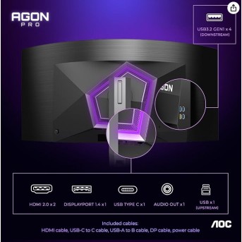 Монитор 44.5" AOC AG456UCZD OLED 3440x1440 240Hz 0.03мс Curved 800R 1000кд/<wbr>м2 2xHDMI DP USB-C2 2x8W - Metoo (3)
