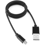 Кабель USB 2.0 Cablexpert CC-mUSB2bk1m, USB-MicroUSB, 1м, нейлон оплет, алюмразъемы, черный.