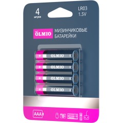 Элемент питания LR03 AAA Olmio Alkaline LR03 - 4 штуки в упаковке